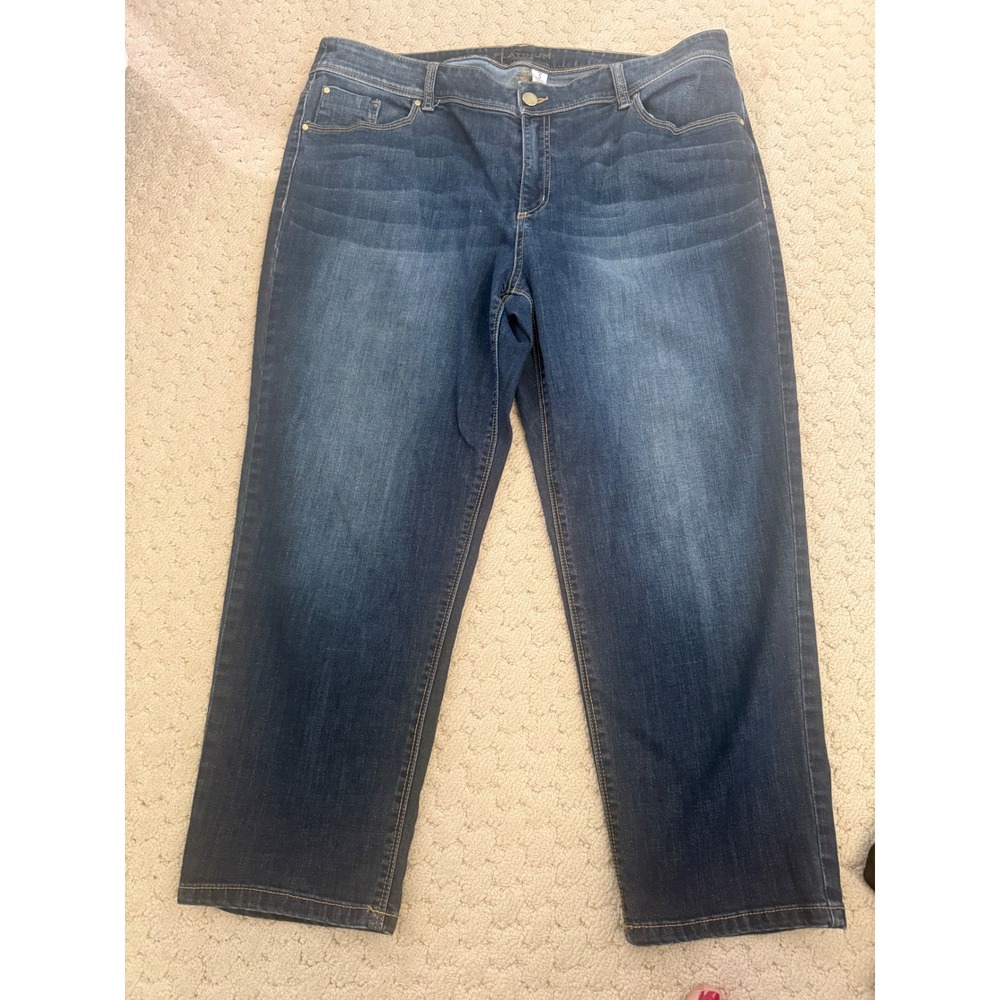 Chico's Platinum Dark Wash Straight Leg Jeans Regular Size 3 Stretch Denim
